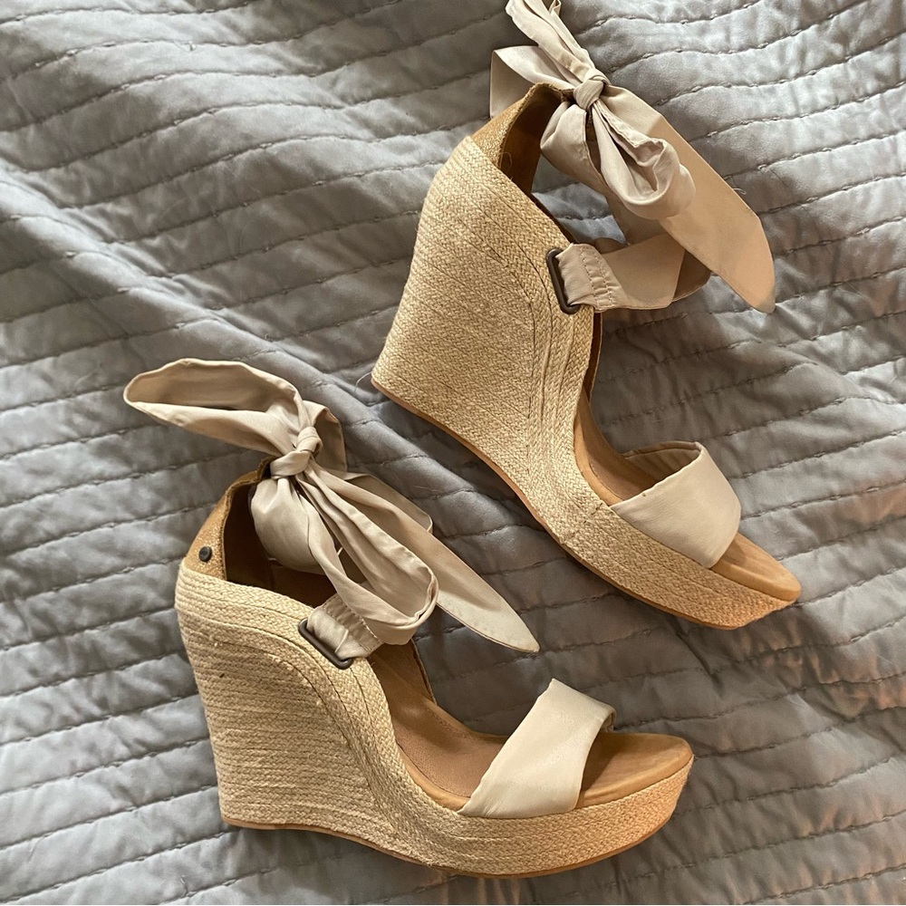 UGG Jules Jute espadrille Cream Wedge Sandals with Bow Detail